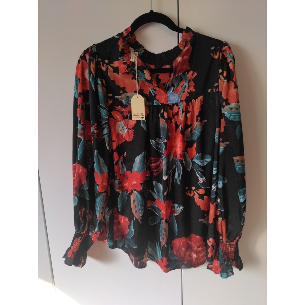 Anthropologie Jodifll Ruffled Collar Floral Top Size M Whimsigoth Feminine